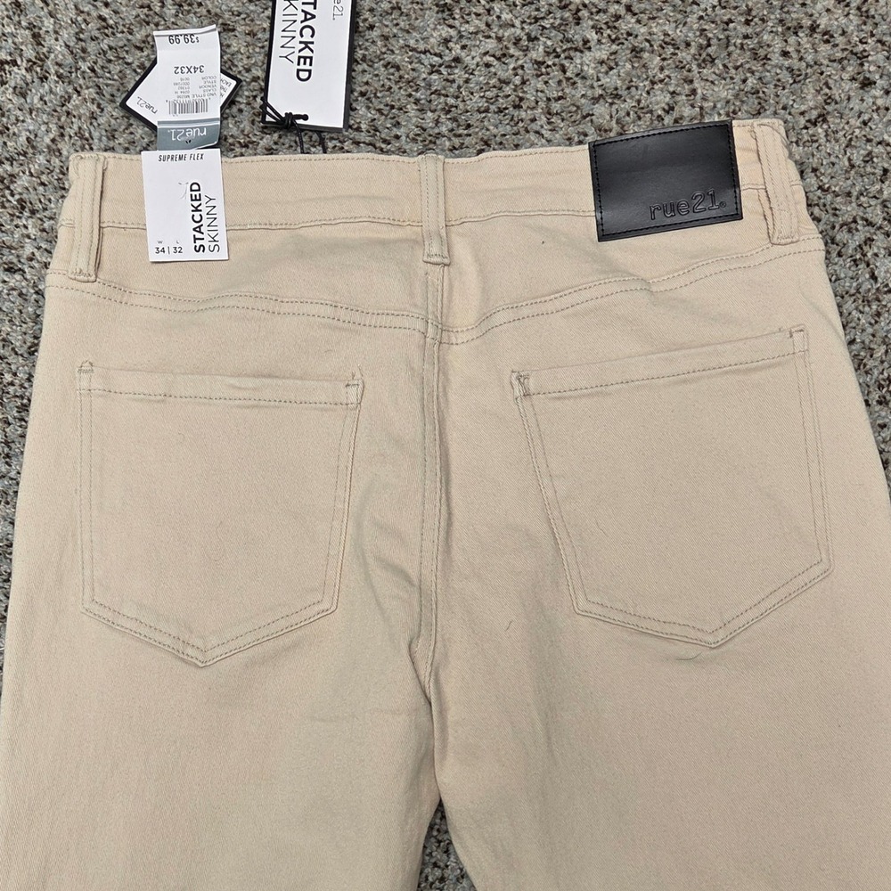 Rue21 Stacked Skinny Distressed Jeans Supreme Flex Tan Size 34x32 - Picture 8 of 9